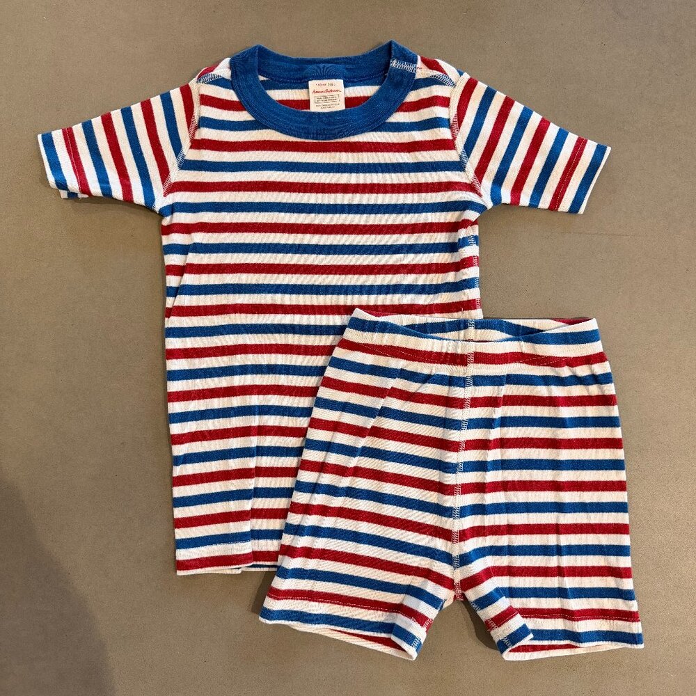 Hanna Andersson Organic Cotton Short John Pajamas Red White Blue Stripe Size 5
